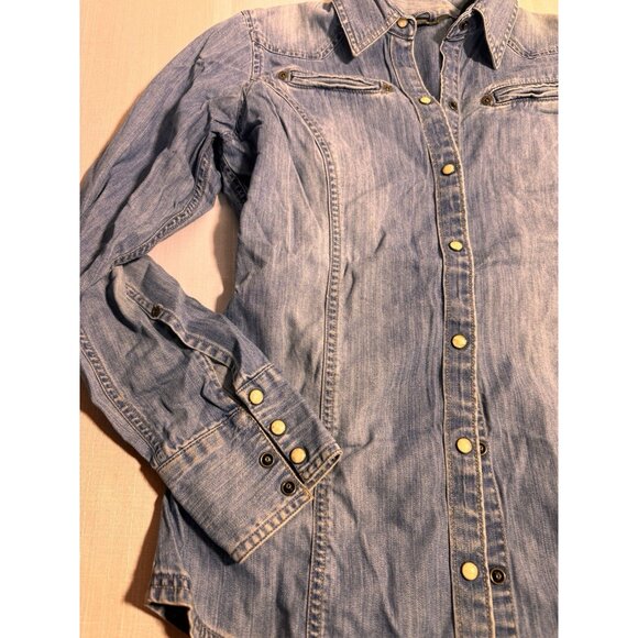 Eddie Bauer Western Shirt Womens Small Blue Denim Pearl Snap Long Sleeve Top - Picture 7 of 14